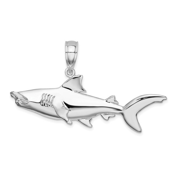 925 Sterling Silver Fine Jewelry 3D Hammer Head Shark Necklace Charm Pendant
